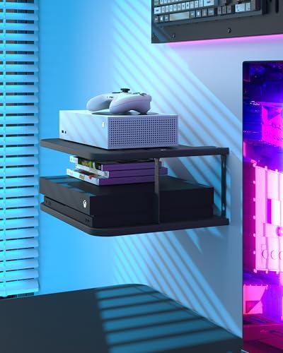 Black Projector Wall Shelf/Floating Under TV Game Double Shelf Stand for Xbox, Router/Entertainment Center, Projector Holder Accessories - Image 6