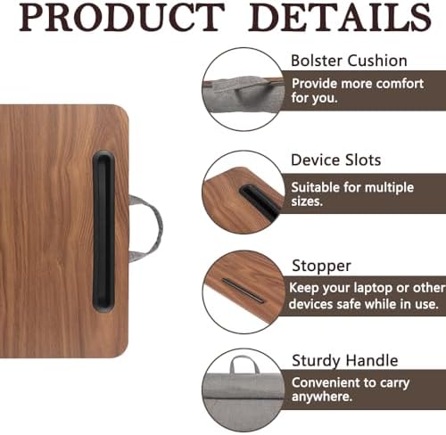 Portable Laptop Desk Fits Up to 16“ Laptops, with Tablet Slot, Built-in Cushion, Great for Home & Office,Lap Desk for Laptop,Lap Desk with Cushion (Brown, Medium) - Image 5