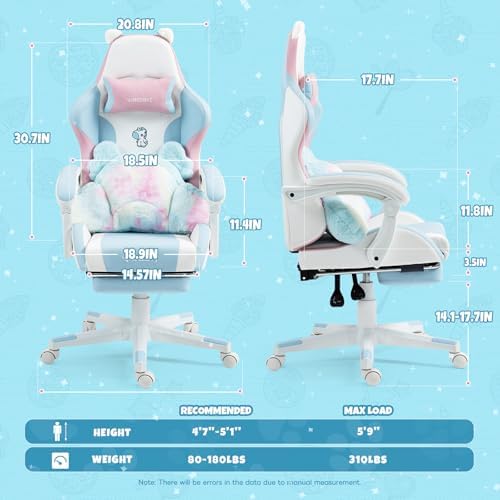 Vigosit Cute Cat Ears Gaming Chair - Pink Blue Unicorn Design, Ergonomic PU Leather Office Chairs Cute with Lumbar Support, 360° Swivel Recliner - Image 2