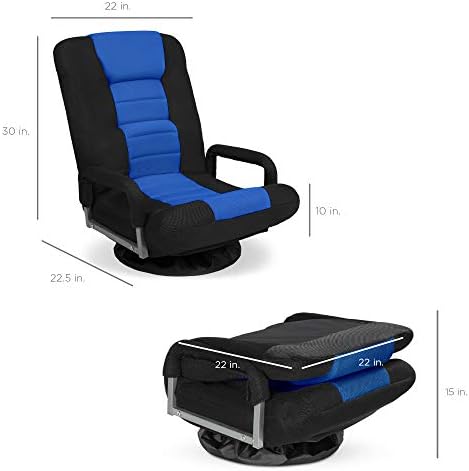 Best Choice Products Swivel Gaming Chair 360 Degree Multipurpose Floor Chair Rocker for TV, Reading, Playing Video Games w/Lumbar Support, Armrest Handles, Adjustable Foldable Backrest - Black/Blue - Image 2