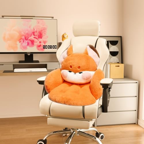 Cute Chair Cushion, Soft Seat Cushions for Office Desk, Kawaii Chair Pillow for Gaming, Comfy Floor Seating for Adults, Fox Stuff for Bedroom Playroom Dining Living Room Decor, 17.7", Orange - Image 3