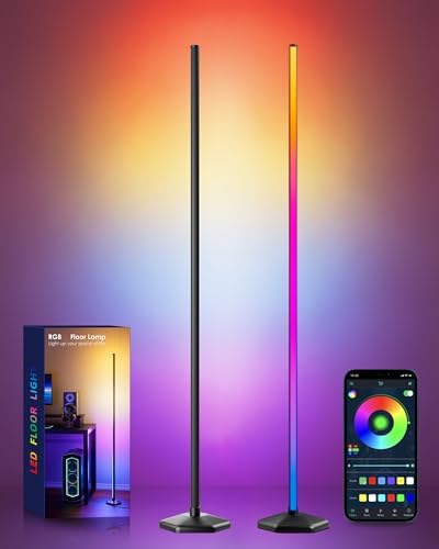 2 Pack Corner LED RGB Floor Lamp, Smart Dimmable Corner Light with Music Sync, Color Changing Ambient Lighting with App and Remote Control, for Bedroom, Living Room Gaming Room by Boostool