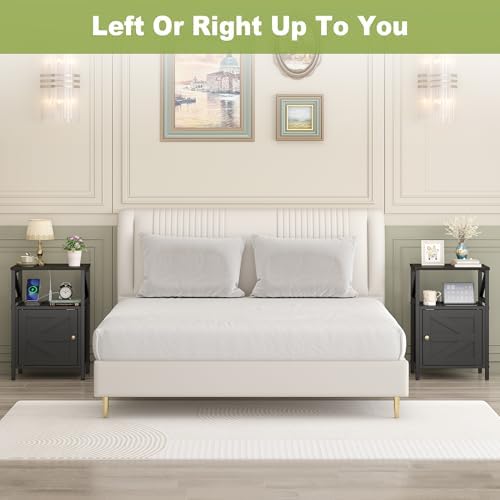 Side Table With Charging Station - Bedside Tables for Small Spaces Black - Image 6