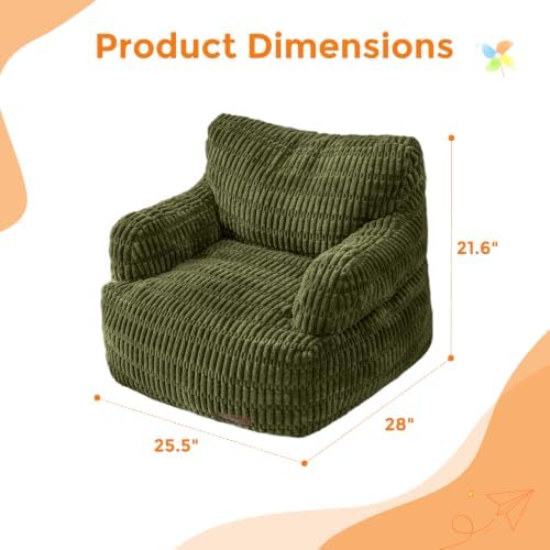 MAXYOYO Kids Bean Bag Chair, Comfy Bean Bag Sofa with Filler | Bean Bag Chair for Boys and Girls, Lazy Sofa with Pocket Floor Chair for Gaming, Reading, Dark Green - Image 2