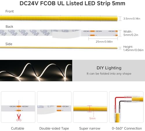 BTF-LIGHTING FCOB Thin 5mm Width COB LED Strip Light Natural White 4000K - Image 7