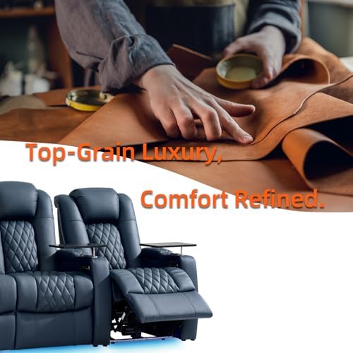 comfiroom Top-Grain Leather Home Theater Seating, Dual-Motor Power Recliner - Image 6