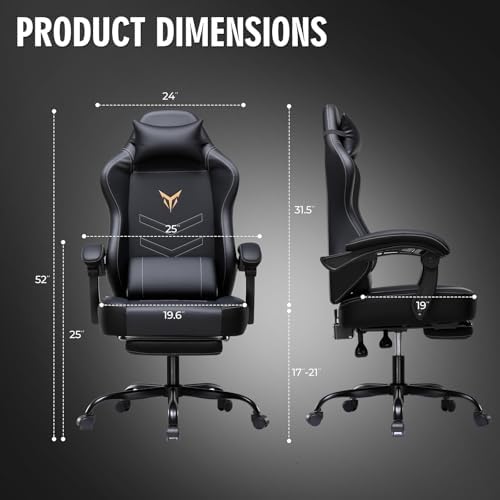 GTPLAYER Gaming Chair, Office Chair High Back Computer Chair with Foot Rest for Adults, Leather Desk Chair Executive Ergonomic Height Adjustable with Headrest and Lumbar Support, 300lbs Black - Image 3
