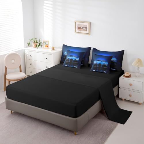 Feelyou Blue Race Car Bedding Set 7 Piece Boys Speed Sports Car Queen - Image 4