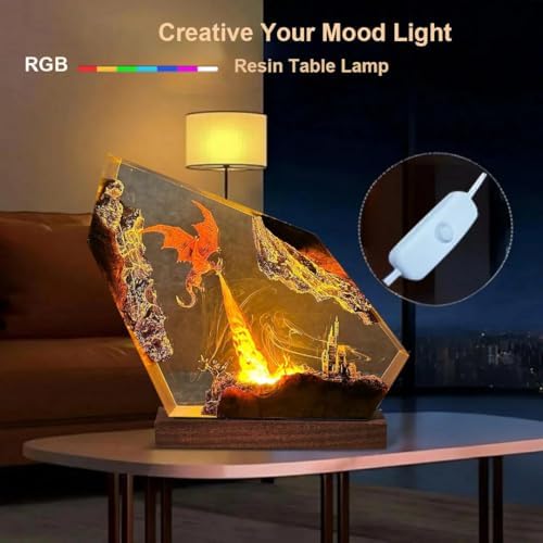 Epoxy Fire Dragon Resin Lamp, Handmade Resin Night Light with USB Port - Image 5