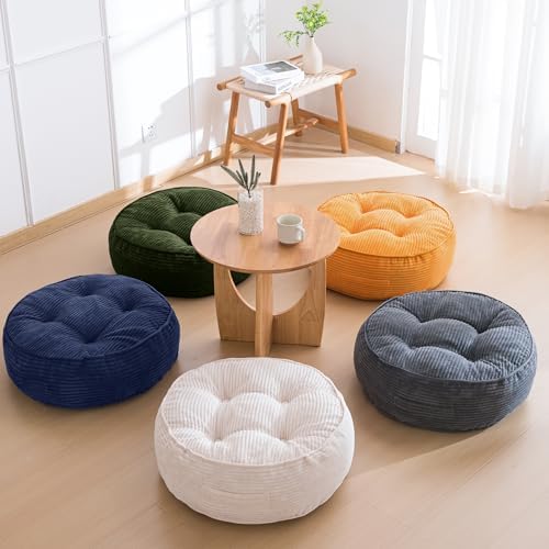 HIGOGOGO 8" Extra Thick Floor Pillow Cushion for Adults, Meditation Cushion Pillow, Large Round Floor Sitting, Tufted Corduroy Cover, for Tatami Living Room or Yoga, 22x22 Inch, 2Pack, Navy - Image 7