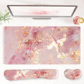 QiyI PU Leather Desk Mat Set, 4-in-1 Ergonomic Wrist Rest, Pink Marble by QIYI