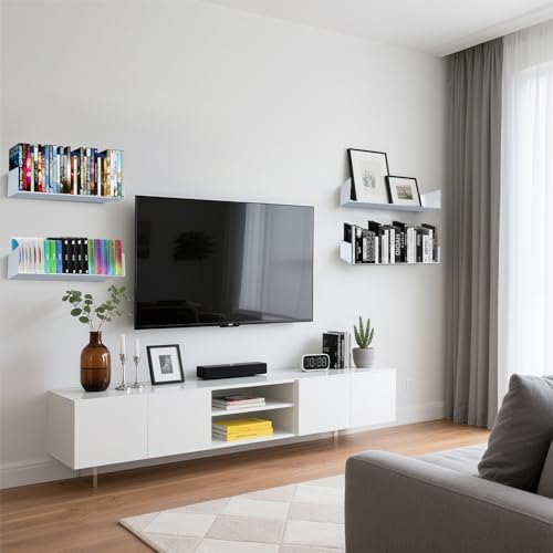 U Shape Floating Shelves Wall Mount Metal Bookshelf CD DVD Storage Display Shelves, White Set of 2 - Image 4