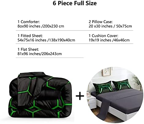 ROWADALO 6 Pieces Gaming Bedding Set for Boys Gamer Comforter Set Full Size,Video Game Comforter for Kids Adult 3D Gaming Geometric Microfiber Bedding Sets 6 Pieces Bed in A Bag Sets H50021,Full - Image 3