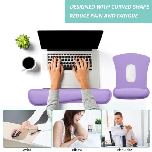 Keyboard Wrist Rest Pad Mouse Pad with Wrist Support Set of 3, Gaming Mousepad with Non-Slip Rubber Base, Ergonomic Memory Foam Mouse Cushion Support for Home Office Laptop Computer, Purple - Image 5