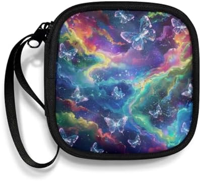Starry Night Butterfly Earphone Case Earbuds Small Carrying Cases Portable Headphone Organizer Storage Pouch Bag with Handle by Unknown