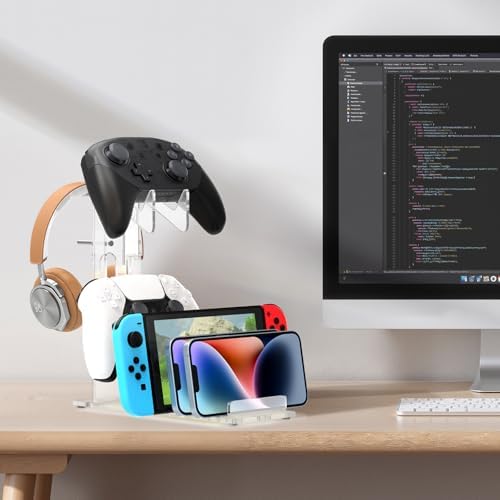 Kzlaonef Acrylic Game Console Shelf for PS5/Xbox/Switch | Desk Organizer with Headset & Controller Holder | Modern Gaming Accessory Storage - Image 5
