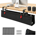 Under Desk Cable Management No Drill – 28" L x 6" W Cord Organizer, Upgraded Silicone Pads (No Scratch), 16 Cable Slots, Washable PE Honeycomb Base, Fits Desks 0–2.1" Thick, Black by Unknown