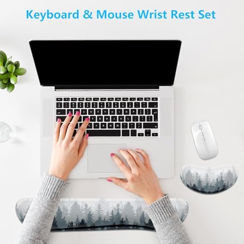 Dapesuom Enlarge Keyboard Wrist Rest, Memory Foam Wrist Cushion for Desk Mats Support, Typing Pain Relief Keyboard Mouse Pad Rests Set with Non-Slip Base for Gaming Laptop Computer, Watercolor Forest - Image 7