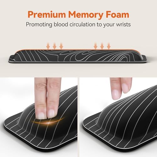 TECKNET Wrist Rest for Computer Keyboard Ergonomic, 1 in Thick, 17x3.3 in | Thicken Memory Foam, Typing Pain Relief, Wrist Support Pad for Keyboard, Comfort for Home/Office/Work, Anti-Slip Rubber Base - Image 3