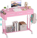 Pink Rolling Desk with Drawers, 40" Height Adjustable Girls Standing Desk by Unknown