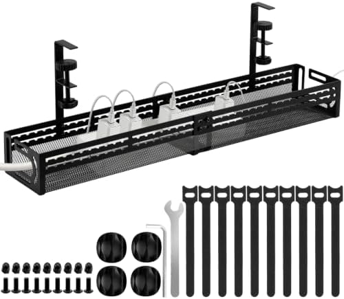 Under Desk Cable Management Tray, No Drill Mesh Cable Tray Cord Organizer by Unknown