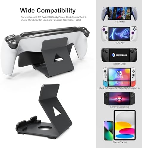 Tablet Desktop Stand Compatible with ROG Ally X/PlayStation Portal/Steam Deck,Desktop Handheld Game Console Holder with Anti-Slip Silicone Pad (Black) - Image 3