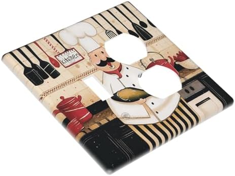 Decorative Outlet Covers Cartoon Fat Happy Chef Cook 2 Gang Combination 1 Toggle/1 Duplex Light Switch Cover Gfci Wall Plate Electrical Receptacle Switchplate for Farmhouse Kitchen Decor - Image 3