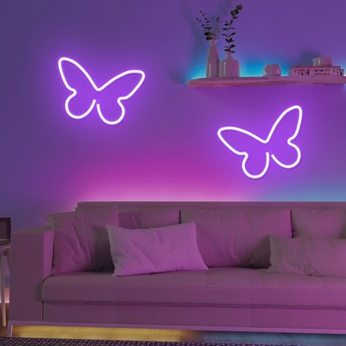 2 PCS Butterfly Neon Signs Purple Butterfly LED Neon Light for Bedroom - Image 3