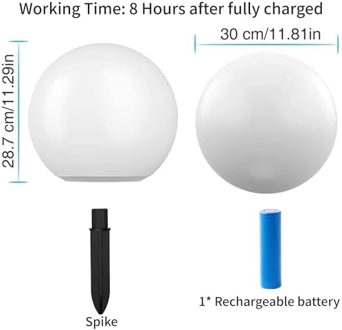 infray 12-Inch LED Ball Light, Solar Rechargeable Globe Light Color Changing Solar Globe Lamp IP67 Waterproof Outdoor Garden RGB Orb Light for Patio Pool Yard Bar Party Decorative Lighting - Image 6