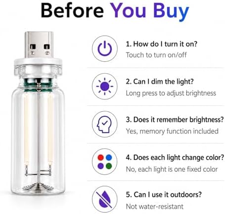 4PCS Dimmable USB Touch Control Led Night Lights, Glass Plug in USB Light Bulbs, Cute Interior Car Lights, Retro Led Ambient Lighting, Small Mood Lamp for Bedroom, Hallway, Nursery, Camping - Image 7