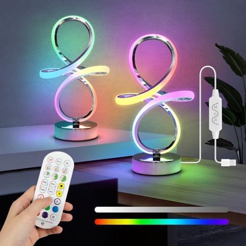 EIDISUNY Modern RGB Table Lamps, Multicolor Changing Spiral Bedside Lamp with Remote&APP, Cool Table Lamp, Dimmable LED Nightstand Lamp with Music Rhythm Modes for Bedroom, Living Room, Black(2 Pack) by BuyNow%EF%BC%81