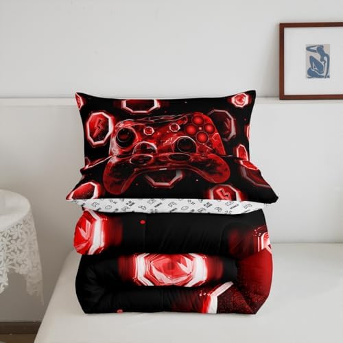 Feelyou Kids Red Gamer Comforter Set Full Size, Game Console Bedding Set Space Universe Gaming Comforter Boys Girls Gamepad Teens Duvet Set Bedroom Decor 3Pcs - Image 6