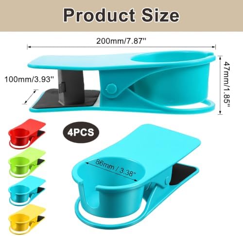 4Pcs Drinking Cup Holder Clip on Cup Holder Beach Plastic Drink Clamp for Secure Grip Adirondack Chair Desk Cups Holders for Water Beverage Coffee Mug 8.5 x 8.3 x 4.7 Inch - Image 2