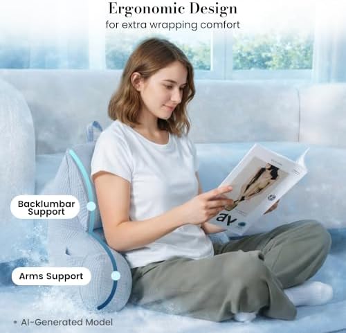 Adjustable Firmness Waffle Support Cooling Reading Pillow, Sky Blue, 17" - Image 4