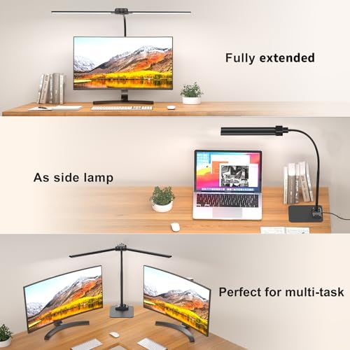 LED Desk Lamp Double Light: 1200LM Desk Light Base for Home Office, Black - Image 2