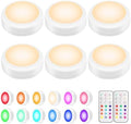 BLS LED Puck Lights with Remote Control, Wireless Under Cabinet & Closet Lighting, RGB 13 Color Changing Lights with Dimmer, Timer & AA Battery Operated, Push, Touch, Stick on for Night, White, 6 Pack by BLS