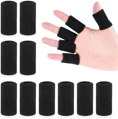 KALIONE 10Pcs Black Sport Finger Sleeves, Finger Sleeves Protectors, Elastic Finger Support Sleeve, Compression Finger Sleeves, Thumb Brace Support for Basketball, Golf by KALIONE