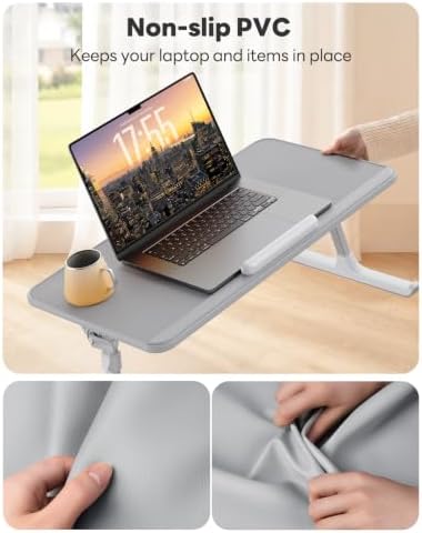 SAIJI Non-Slip Leather Laptop Bed Tray Table,Lap Desk with Laptop Stopper - Image 2