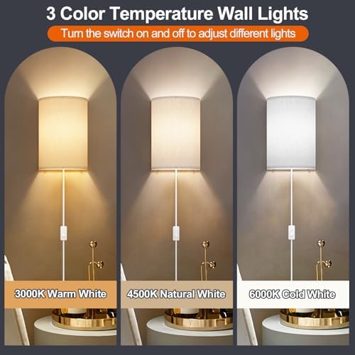 Yunaking Plug in Wall Sconces Set of Two Wall Lights with On/Off Switch - Image 5