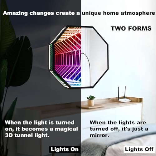 3D Infinity Mirror Light, 28in/70cm Octagon RGB Tunnel Light, 358 LEDs - Image 2