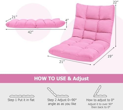 ERGOMASTER Pink Memory Foam Gaming Chair, 14-Position Adjustable Floor Chair for Relaxing, Reading, Video Games, Lightweight Foldable Design, 264 lbs Capacity - Image 3