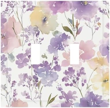 Decorative Light Switch Cover Plate Purple Floral Watercolor Wildflower 2 Gang Switch Plate Covers Double Toggle Wall Plate Dual Device Electrical Switchplate Dimmer Faceplate Bedroom Decor by JOOJIAO