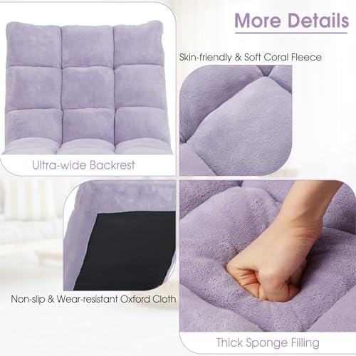 COSTWAY Floor Chair, Video Gaming Chairs with Back Support (Lavender) - Image 5