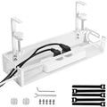 Under Desk Cable Management Tray Small – Clamp-Mounted Wire Organizer & Cord Management Under Desk Holder, No-Drill Metal Cable Tray for Home Office (White) by QUELIEN