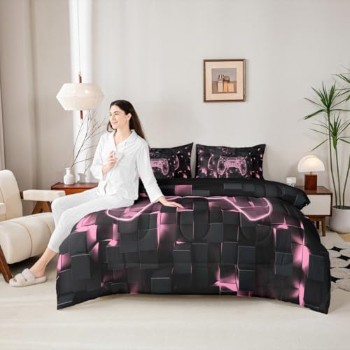 Erosebridal Gamer Queen Bedding Set 7 Piece Bed in A Bag for Boys Teen | Player Gaming Comforter,1 Video Games Fitted Sheet, 1 Gamepad Flat Sheet, 2 Pillow Cases, 2 Throw Pillow Covers - Image 6