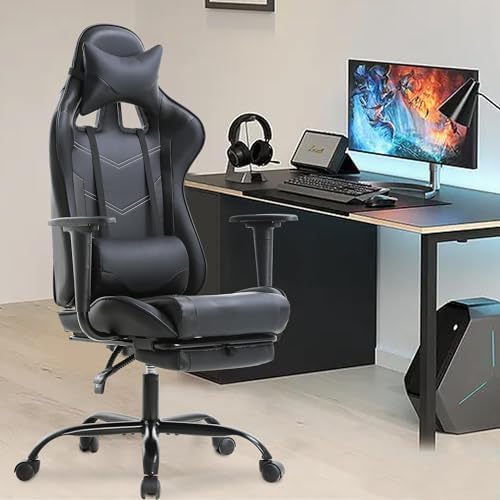 High Back PU Leather Gaming Chairs Computer Chair with Headrest & Lumbar Support, Height Adjustable Wide Seat Gamer Chair Gaming Chairs for Adults, Game Chair with Footrest & Armrest - Image 7