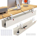 Extra Large 48" Under Desk Cable Management Tray for Standing Desk, No Drill Clamp On Wire Hider, Heavy Duty Anti-Sag Cord Organizer, Cable Tray for Studio & Dual Monitors (Beige, 48") by Cotohim