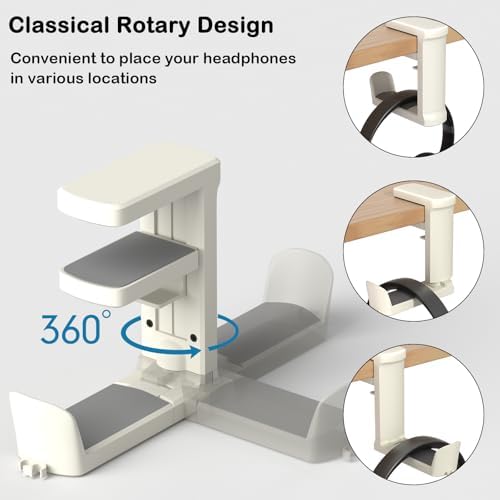 Headphone Hook - Adjustable Clamp-on Headphone Holder (White_2 Pack) - Image 2
