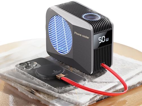 50W Magnetic Liquid-Cooled Phone Cooler for Gaming Live Streaming, 2.1M Extra Long Red Cable, 31dB Low Noise RGB Radiator for MagSafe iPhone Android iPad Tablet, Gray by Ni-SHEN