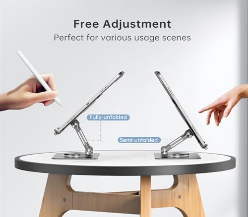 Orlian Tablet Stand Holder with 360° Rotating Base Dual Rod Aluminum Adjustable Tablet Stand for Desk Compatible with iPad Samsung Phone Kindle E-Reader and More, Black - Image 5
